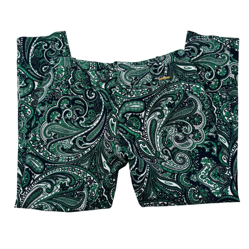 Michael Michael Kors Cotton Stretch Paisley Print Straight Leg Pants Women's 10 - Picture 3 of 7